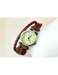 KANO BAK(TM) Brown Color Bronze Women Ladies Weave Wrap Coffee Leather Retro Bracelet Bangle Quartz Gift Watch
