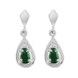 Emerald Earrings with Diamond in 10K White Gold (2 3 inch)