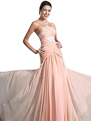 Strapless Sheath Floor Length Chiffon Basque Dropped   Waistline Beaded Lace Prom Dress 