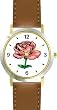 Pink Rose - Flower - WATCHBUDDY&reg; DELUXE TWO-TONE THEME WATCH - Arabic Numbers - Brown Leather Strap-Size-Large ( Men's Size or Jumbo Women's Size )