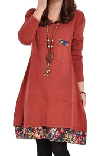 (ボヌール)BONHEUR aライン ワンピース チュニック レディース ワンピ 長袖 ひざ丈 ゆったり ブラック ネイビー レッド イエロー ロング かわいい きれいめ 大人 カジュアル 花柄