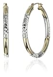 Orofusion Girl's 10k & Sterling Silver Diamond Cut Hoop Earrings