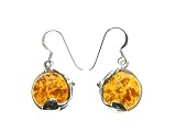 Sterling Silver earrings with small Amber style discs with sterling silver leaf detail. New. Boxed