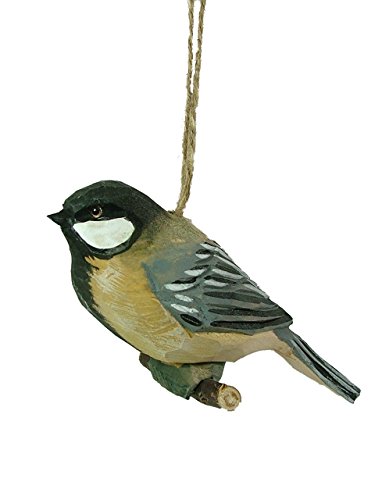 Carved Wood Chickadee Bird on Branch Christmas Ornament Creative Co-Op