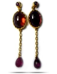 18K Yellow Gold Handmade Earrings With Natural Tourmaline (60 X 12 mm)