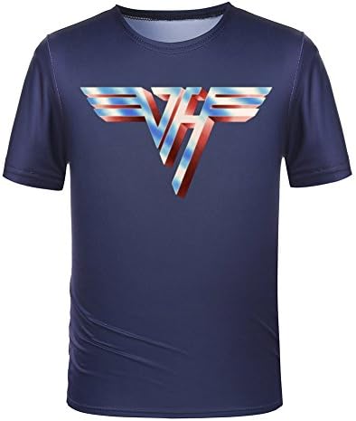 Shylis Kids Round Neck Rock Band Shirt 3D Van Halen Logo Navy XS