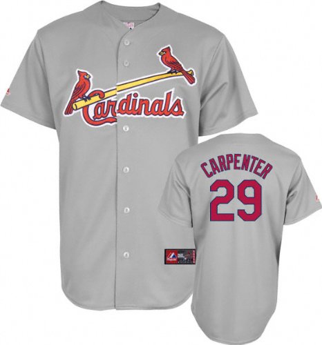MLB Men's St.Louis Cardinals Chris Carpenter Road Gray Short Sleeve 6 Button Synthetic Replica Baseball Jersey Spring 2012  (Road Gray, Large)