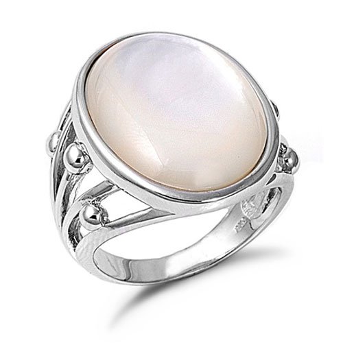 Sterling Silver White Mother Of Pearl Cocktail Ring Sizes 5 to 9