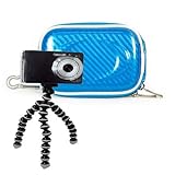 Shiny High Gloss Finish Camera Carrying Zipper Panasonic Lumix + 6 inch Tripod, Blue Gloss