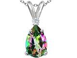 1.33 cts Genuine Mystic Rainbow Topaz and Diamond Pendant - 14kt White or Yellow Gold