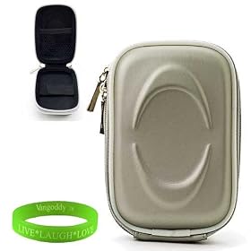 Silver point and shoot digital slim camera case with Reinforced Shell & Zipper for all models of your Canon Powershot S100 or Canon Powershot S95 + Green Vangoddy Bracelet!!!
