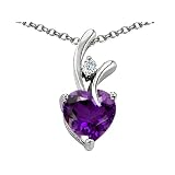 1.95 cttw 925 Sterling Silver 14K White Gold Plated Genuine Heart Shaped Amethyst Pendant