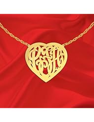 Monogram Necklace 1 inch 24K Gold Plated Sterling Silver Handcrafted Cutout in Heart Border Personalized Initial Necklace - Made in USA