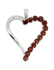 Sterling Silver Cut-out Heart Pendant w/ 3mm Brilliant Cut Natural Garnet Stones, 1 inch (25 mm) tall; w/ 18 in. Box Chain