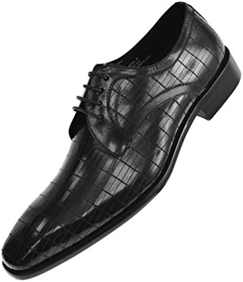 Steven Land Footwear Collection Mens Contemporary Black Genuine Leather Vertical Designed Plain Toe Oxford Dress Shoe : Style SL752-000