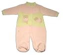 Baby Girl Sleepsuit, Pink Velour Bear Pattern Sleepsuit Baby Clothing