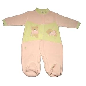 Baby Girl Sleepsuit, Pink Velour Bear Pattern Sleepsuit Baby Clothing (6 months)