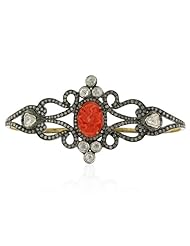 18kt Gold Diamond Pave Coral Palm Bracelet Silver Designer Jewelry