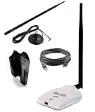 Alfa AWUS036NHR - High-Gain 2000mw 2W 802.11 B/G/N Wireless USB Network Adaptor With a 5dBi and 9dBi Magnetic Base Rubber Antenna and a Suction cup / Clip Window Mount dock and a 5m (16.4 Feet) USB Cable - Wireless-N 802.11n Wi-Fi - 150Mbps - 2.4 GHz - 5dBi Antenna - Long Range - Realtek Chipset - Strongest on the Market