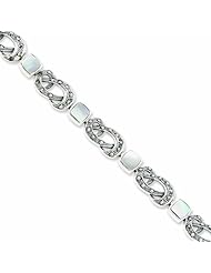 Genuine .925 Sterling Silver Marcasite And Mother Of Pearl Bracelet 15.4 Grams 7.5 Inch Length. 100% Satisfaction Guaranteed.