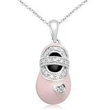 Sterling Silver Enamel Baby Shoe Diamond Pendant (0.01 cttw, I-J Color, I2-I3 Clarity), 18