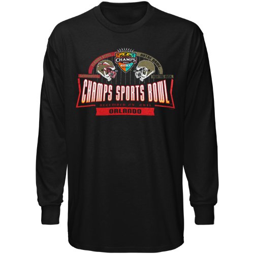 Florida State Seminoles (FSU) vs. Notre Dame Fighting Irish 2011 Champs Sports Bowl Bound Long Sleeve T-Shirt - Black (Small)