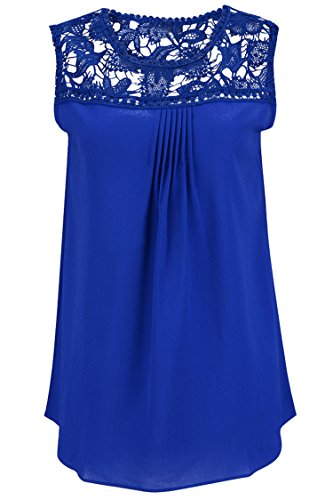 Carprinass Women's Crewneck Hollow Out Chiffon Short Blouse Lace Plus Size Top