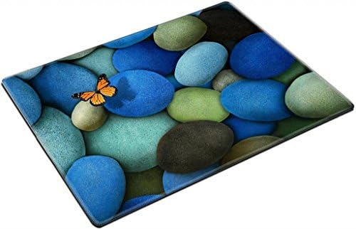 Cobblestone Colorful Blue Mint Green Yellow Butterfly Punktail's Collections Square Coasters 4 Piece Set Fabric Rubber 5 Inches