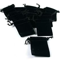 10 Pouches Black Velvet Drawstring Jewelry Bags 2"