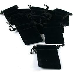 10 Pouches Black Velvet Drawstring Jewelry Bags 2"