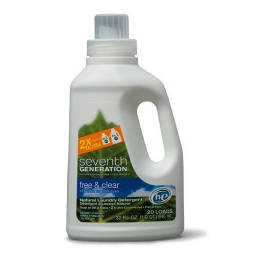 Seventh Generation Liquid Laundry 2x Ultra Concentrate, Free & Clear, 32-Ounce Bottles (Pack of 6)