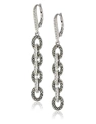 Judith Jack "Crystal Links" Sterling Silver, Marcasite and Crystal Linear Drop Earrings