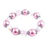 Bracelet - B207 - Fire Polished Glass and Glass Pearl Beads - Stretch ~ Pink