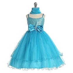 Chic Baby Girl Turquoise Sequin Flower Girl Pageant Easter Dress 2T-14
