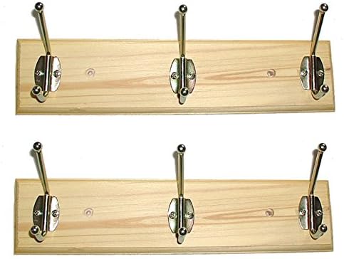 Set Of 2 Wooden Hat and Coat Wall Racks - Brand New (Factory Blems) 6 Brass Swivel Hooks