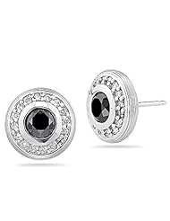 1.79 Cts Black & White Diamond Earrings in 14K White Gold