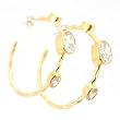 Three Stone Faceted Clear Crystal Quartz Gemstone Hoop Earrings in Matte Gold Plated Brass, 1 1/2" Diameter, #7416