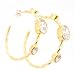 Three Stone Faceted Clear Crystal Quartz Gemstone Hoop Earrings in Matte Gold Plated Brass, 1 1/2" Diameter, #7416