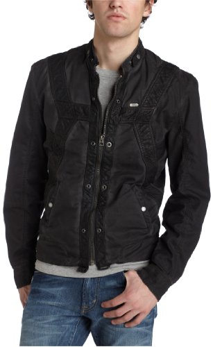 Diesel Men's Lontry Leather Jacket,Charcoal,Medium