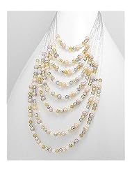 Japanese silk cord Fresh Water Pearls Necklace In Zinc