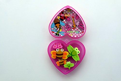 Kawaii Insect Erasers in Heart Shape Pink Plastic Box