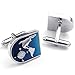 KONOV 2pcs Rhodium Plated Men's World Map Shirts Cufflinks, Wedding, Blue Silver, 1 Pair