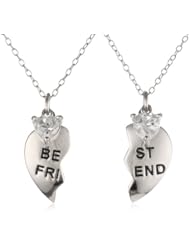 Sterling Silver and Gemstone Best Friend Split Heart Double Pendant Necklace Set, 18"