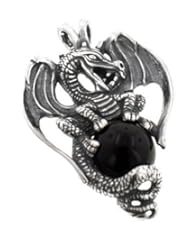 Sterling Silver Detailed Dragon on Genuine Black Onyx Slide Pendant