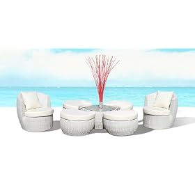 7 pc Outdoor Wicker Lounge Moon Chair Set by 