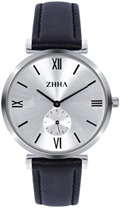 ZHHA Men's S001 Quartz Wrist Black Leather Waterproof Watch with White Dial