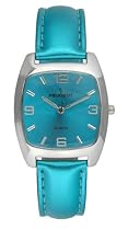 Peugeot Ladies Genuine Leather Turquoise Metallic Leather Fashion Strap Watch with a Matching Color Dial