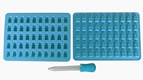 2 Pack 50 Cavity Silicone Gummy Bear Candy Chocolate Mold With Dropper by Kitchen Rainbow - Making Cute Gift For Your Kids - Gummy Bear Silicone mold