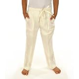 Boys 100% linen drawstring pants in ivory.