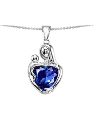 Original Star K (tm) Large Loving Mother With Child Pendant With 12mm Heart Shape Created Sapphire in .925 Sterling Silver